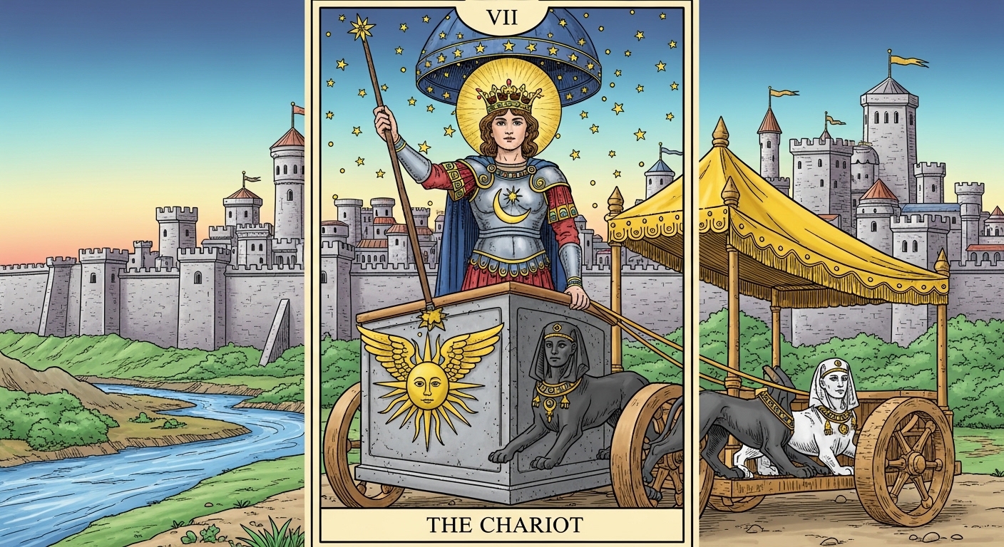 The Chariot Tarot Card upright means you are in control and focused.