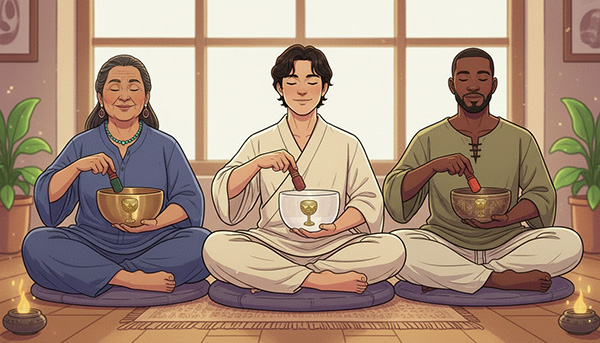 The Three of Cups' meaning in spirituality promotes harmonious spiritual growth in company.