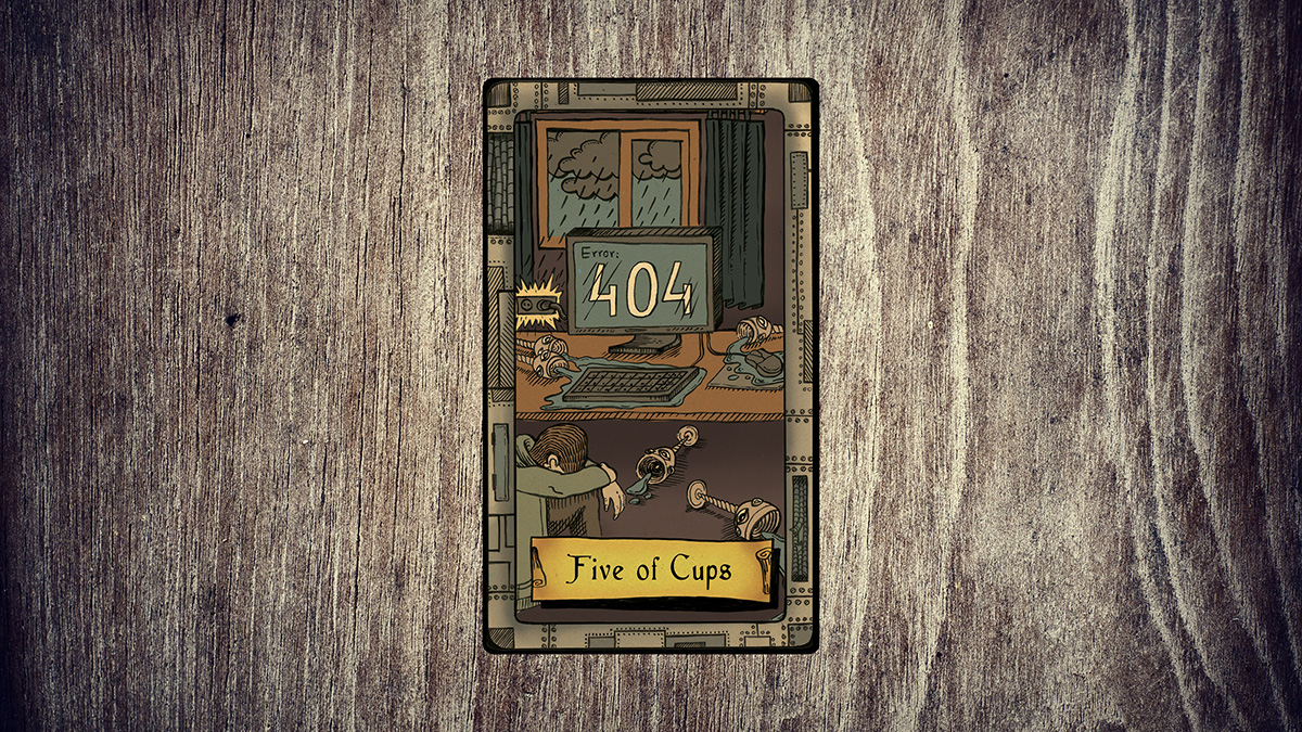 Five of Cups Tarot Card Upright talks about disappointment with self.
