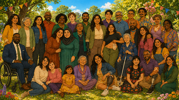 Illustration about the 10th Anniversary where some people are celebrating and exchanging gifts.